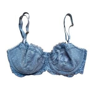 Victoria's Secret Lace Trim Bra‎ Sheer Polka Dot Unlined Adjustable Straps